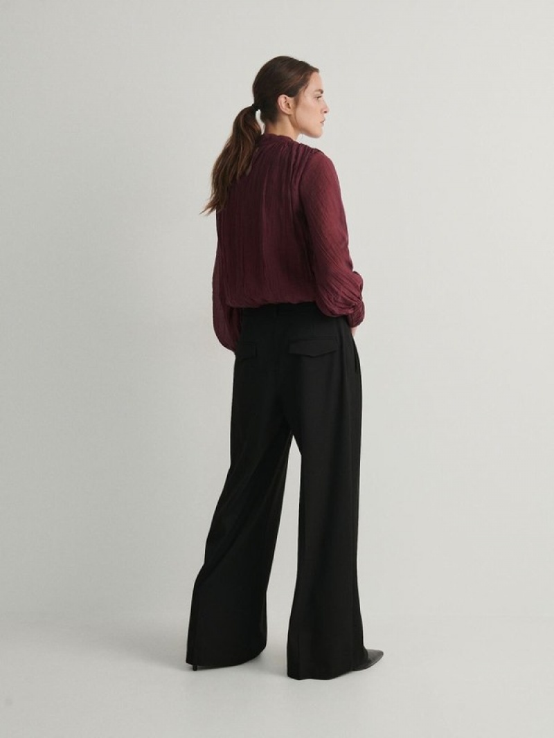 Black Women's Reserved Wide Leg Trousers | 85320QLWK