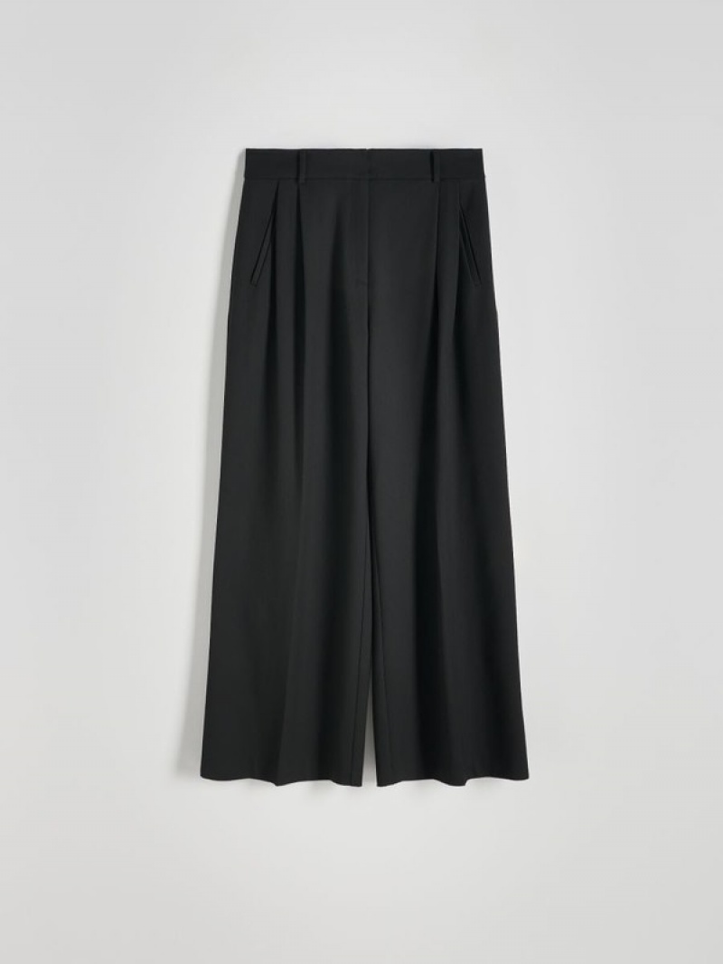 Black Women's Reserved Wide Leg Trousers | 85320QLWK