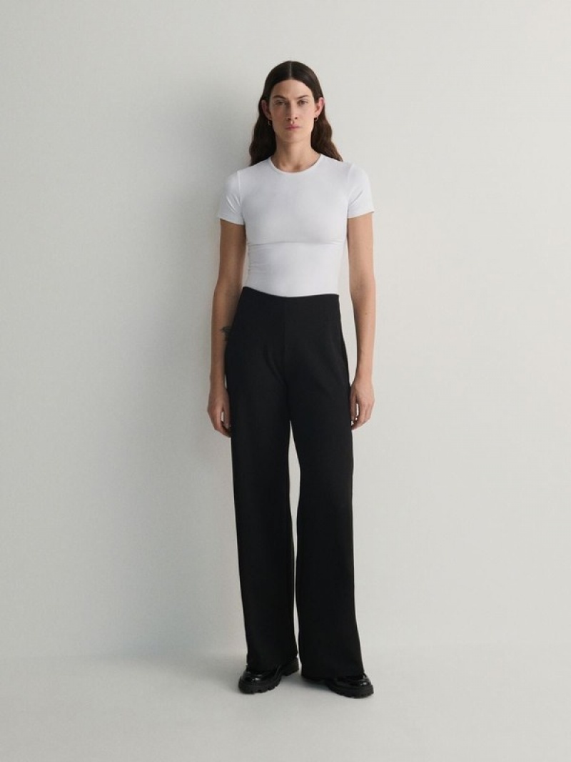 Black Women's Reserved Wide Leg Trousers | 41395YQAJ