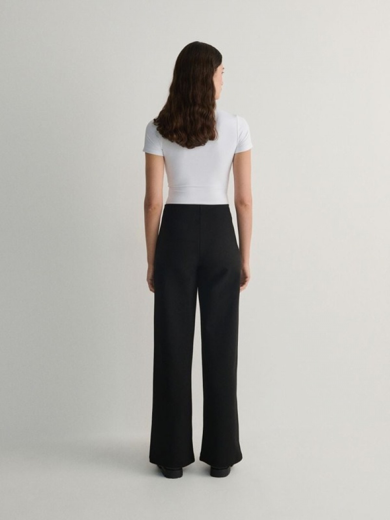 Black Women's Reserved Wide Leg Trousers | 41395YQAJ