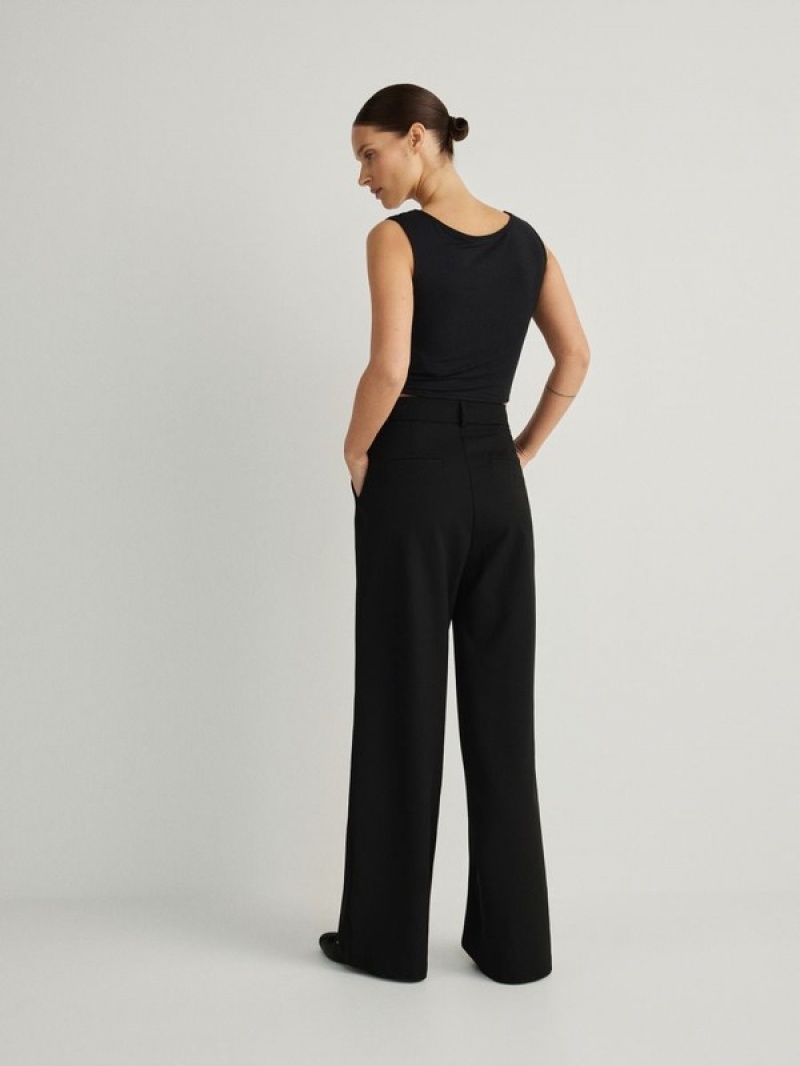 Black Women's Reserved Wide Legviscose Blend Trousers | 16780CTJL