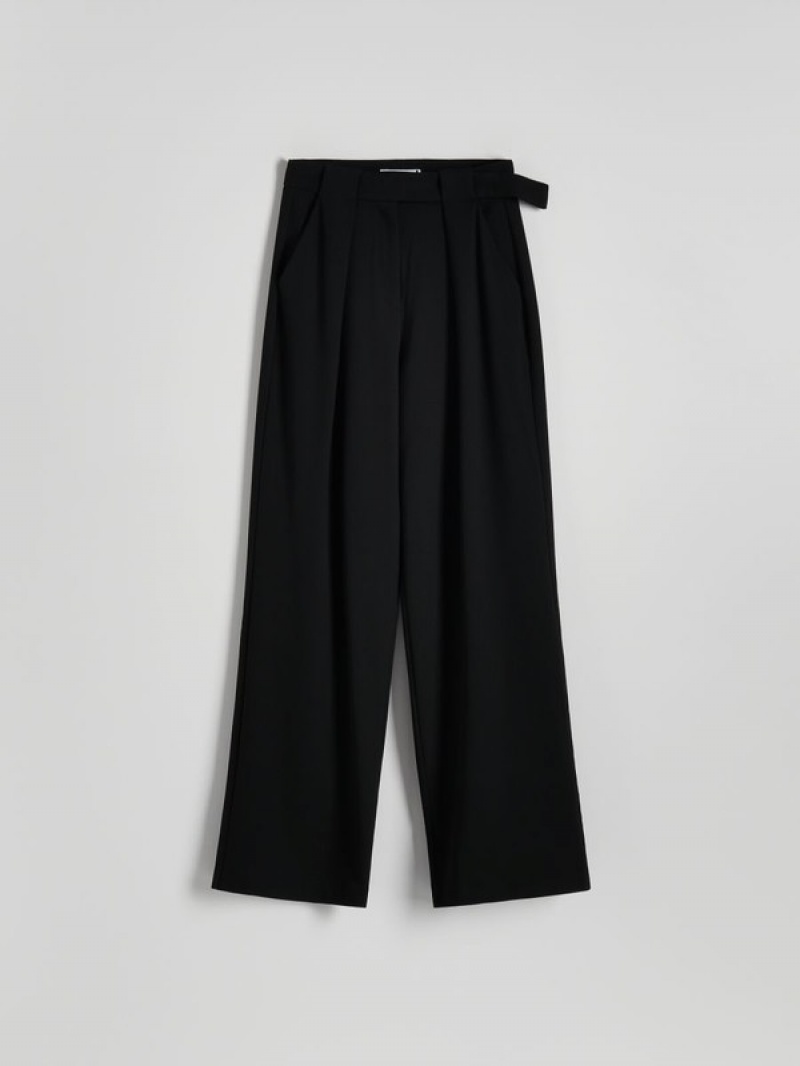 Black Women's Reserved Wide Legviscose Blend Trousers | 16780CTJL