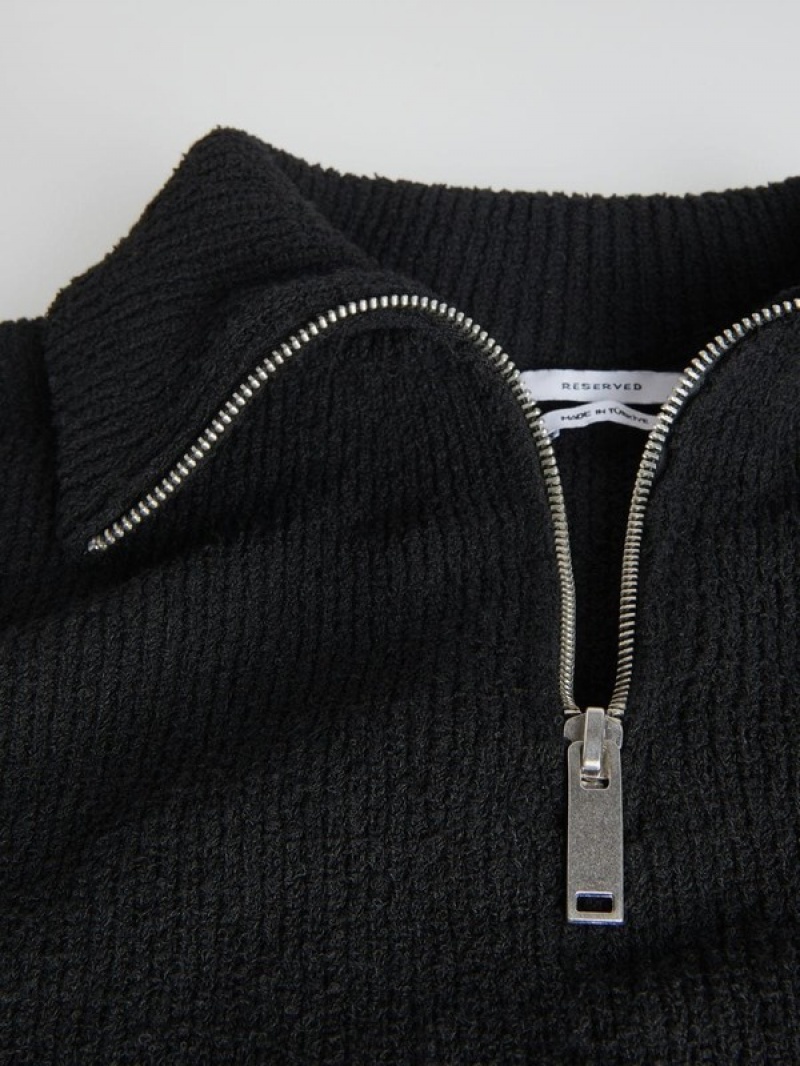 Black Women's Reserved Zipped Turtle-neck Sweaters | 57402JTRG