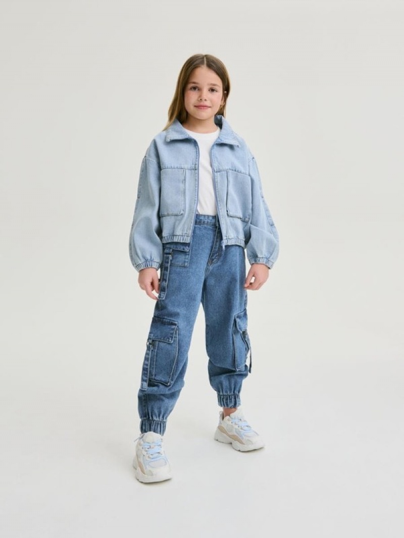 Blue Girls' Reserved Classic Denim Joggers Jeans | 91456PKQY