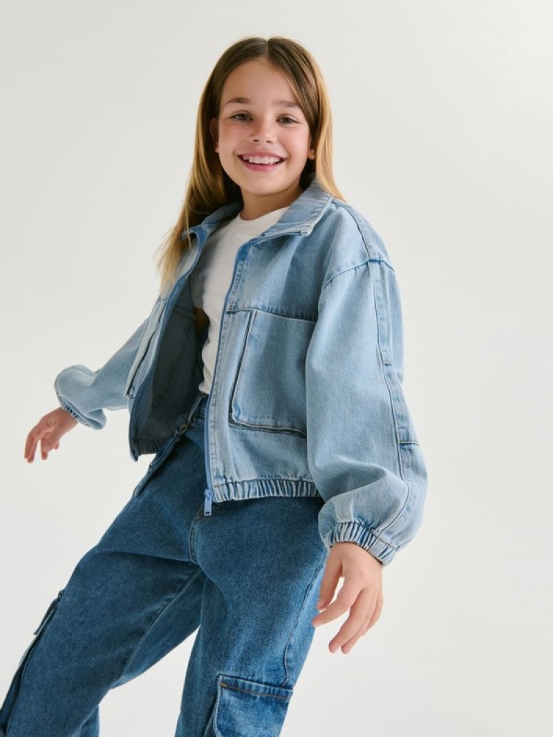 Blue Girls' Reserved Classic Denim Joggers Jeans | 91456PKQY