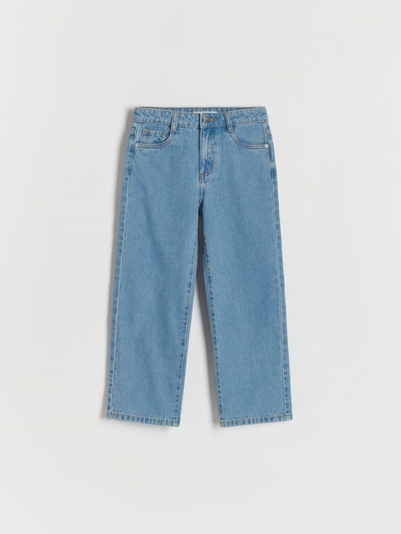 Blue Girls' Reserved Distressed Straight Jeans | 49507NMZF