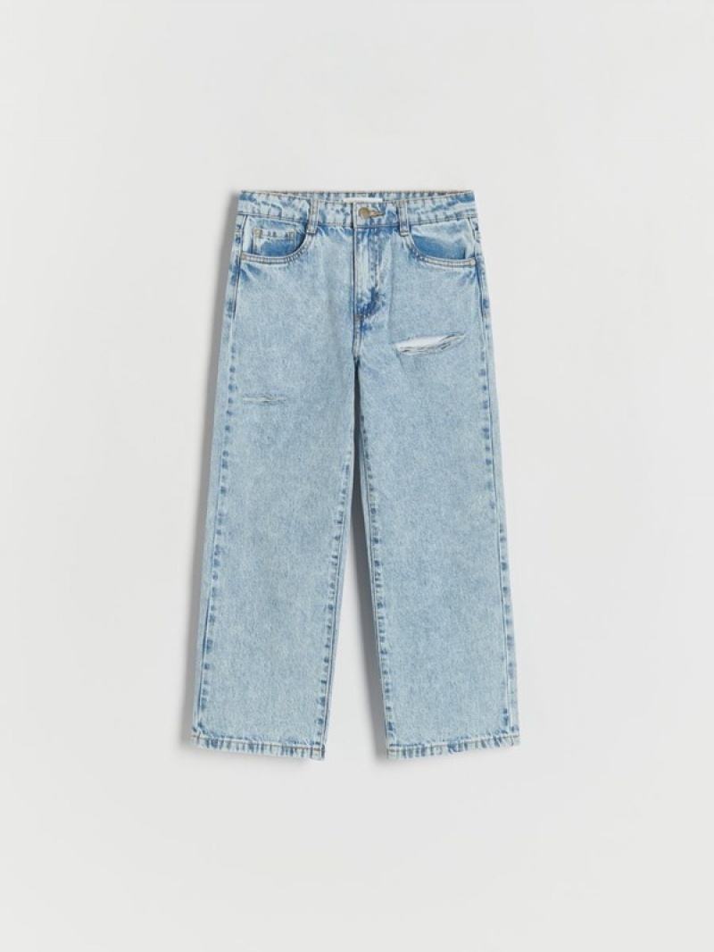 Blue Girls' Reserved Distressed Straight Jeans | 73246IHZW