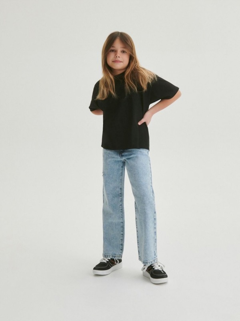 Blue Girls' Reserved Distressed Straight Jeans | 73246IHZW