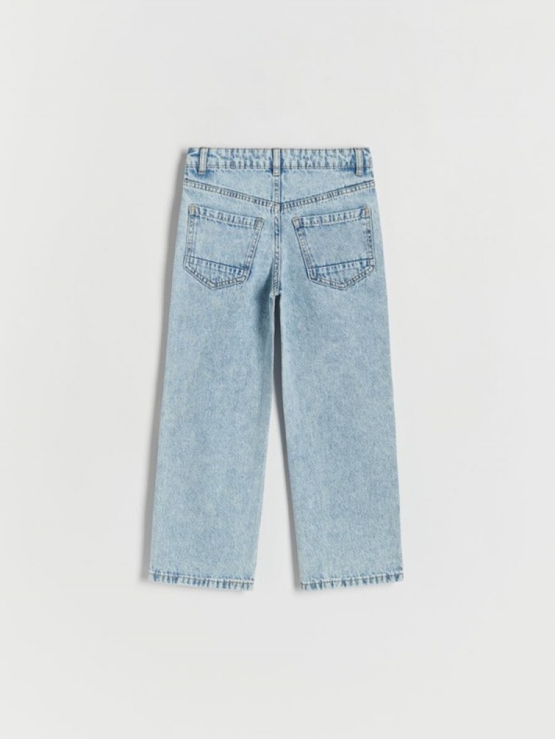 Blue Girls' Reserved Distressed Straight Jeans | 73246IHZW