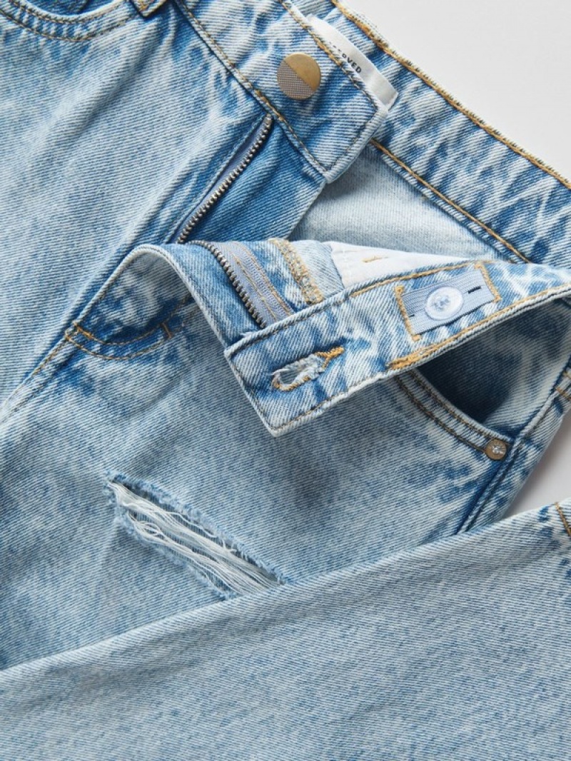 Blue Girls' Reserved Distressed Straight Jeans | 73246IHZW