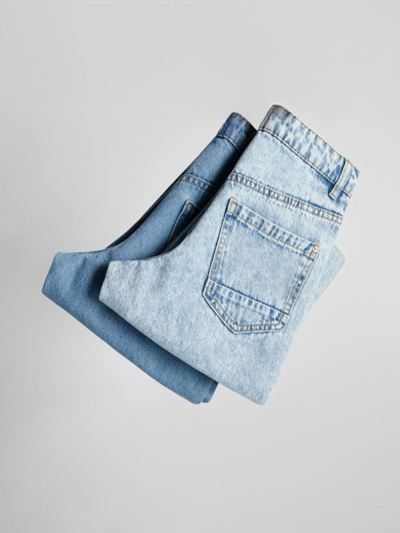 Blue Girls' Reserved Distressed Straight Jeans | 73246IHZW