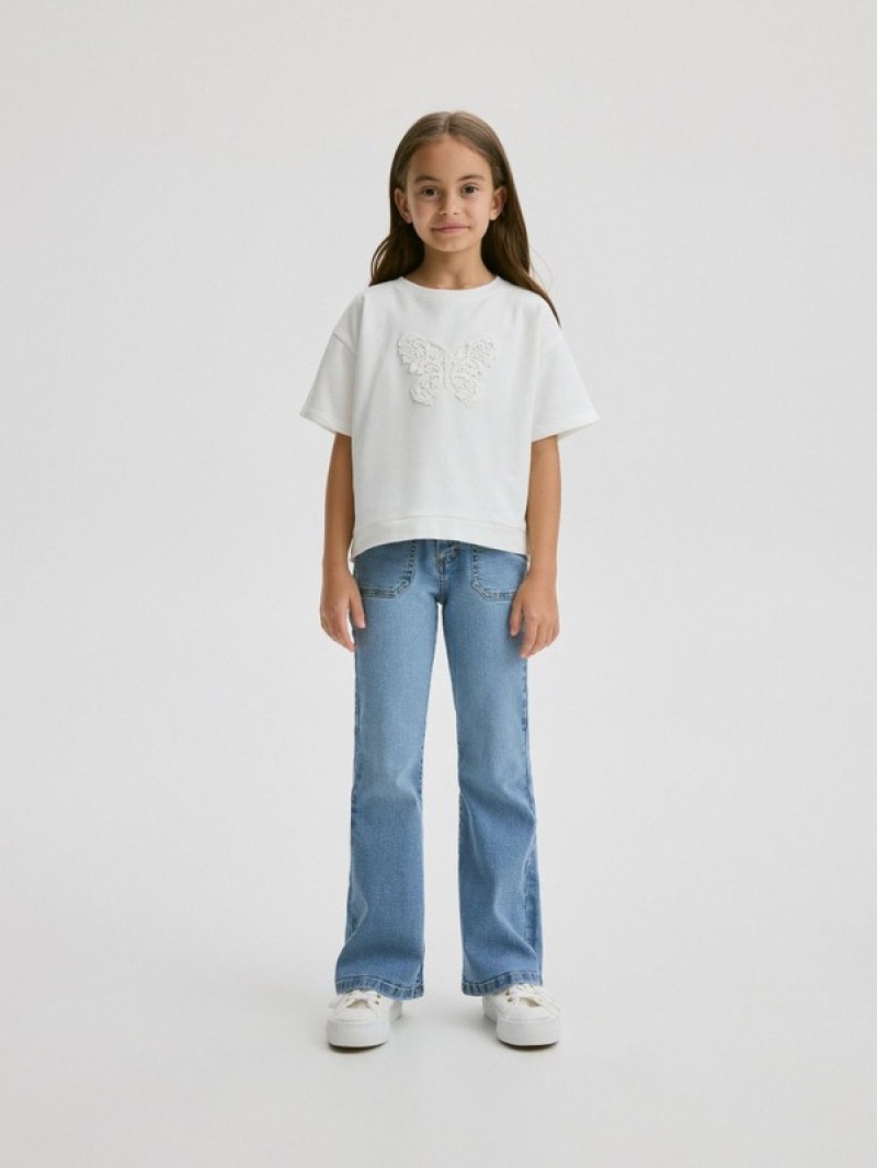 Blue Girls' Reserved Elastic Flare Jeans | 37851OQEB