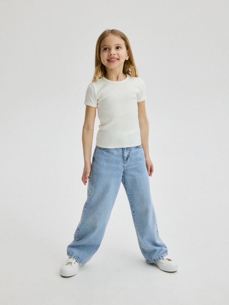 Blue Girls' Reserved High Waist Wide Leg Jeans | 64239LIXQ