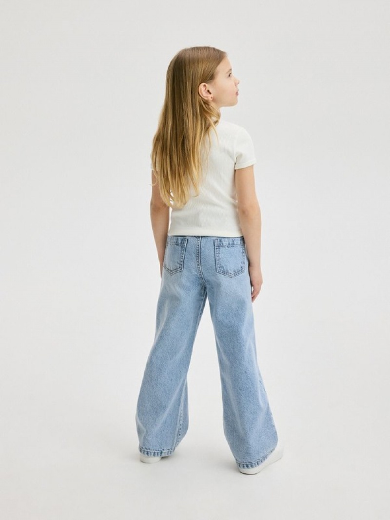 Blue Girls' Reserved High Waist Wide Leg Jeans | 64239LIXQ