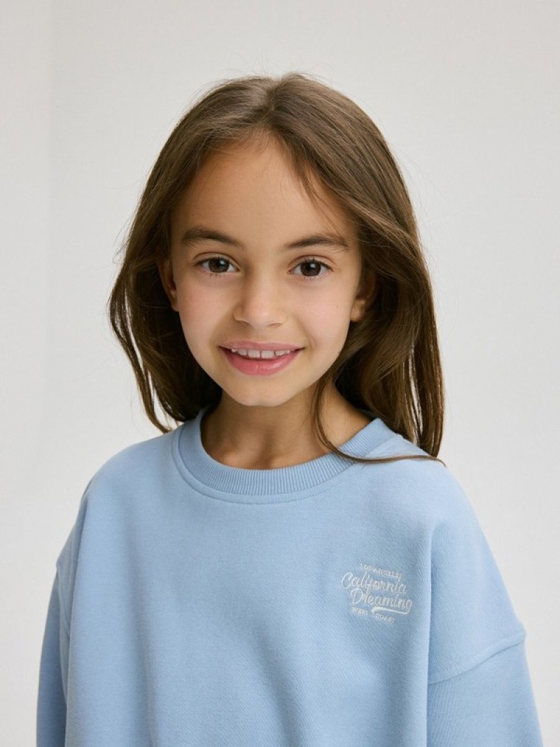 Blue Girls' Reserved Short Printed Sweatshirts | 41679HZYS