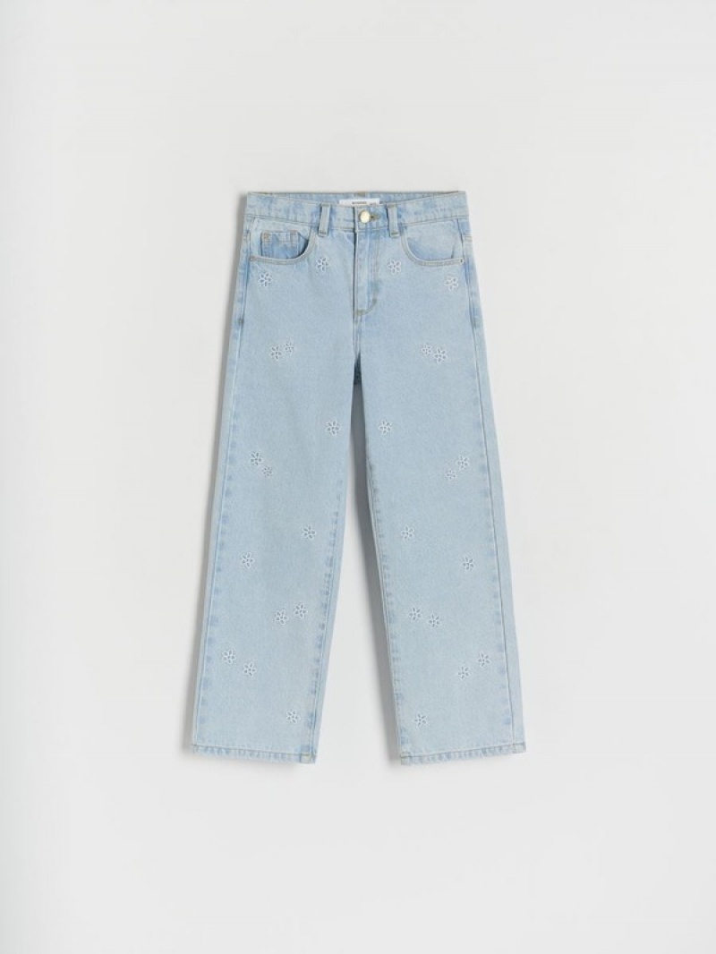 Blue Girls' Reserved Straightembroidery Detailing Jeans | 32189CSXJ