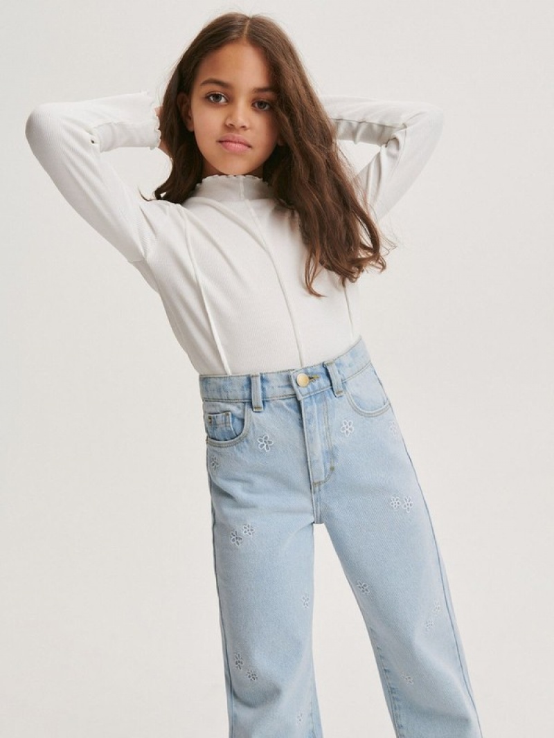 Blue Girls' Reserved Straightembroidery Detailing Jeans | 32189CSXJ