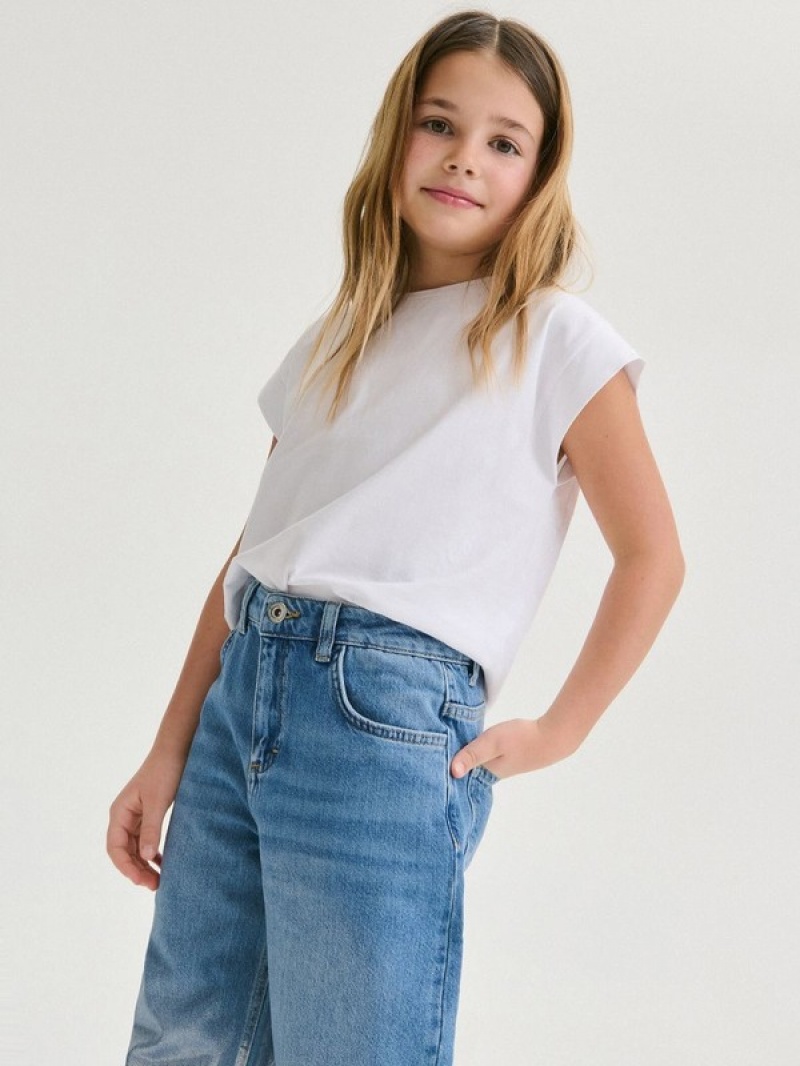 Blue Girls' Reserved Super Wide Legshiny Legs Jeans | 04982HACI