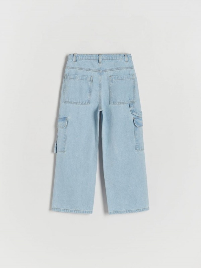 Blue Girls' Reserved Wide Legcargo Pockets Jeans | 14260YIRT