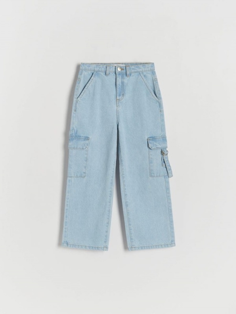 Blue Girls' Reserved Wide Legcargo Pockets Jeans | 73418YTJS