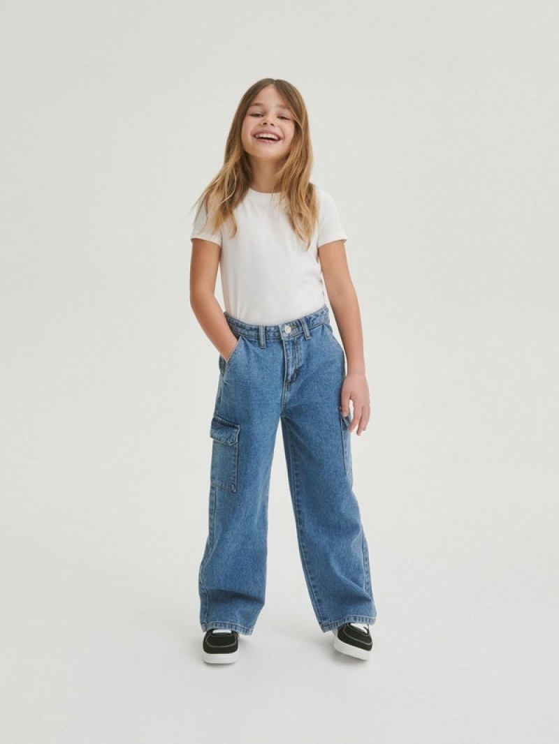 Blue Girls' Reserved Wide Legpockets Jeans | 15246TEGP