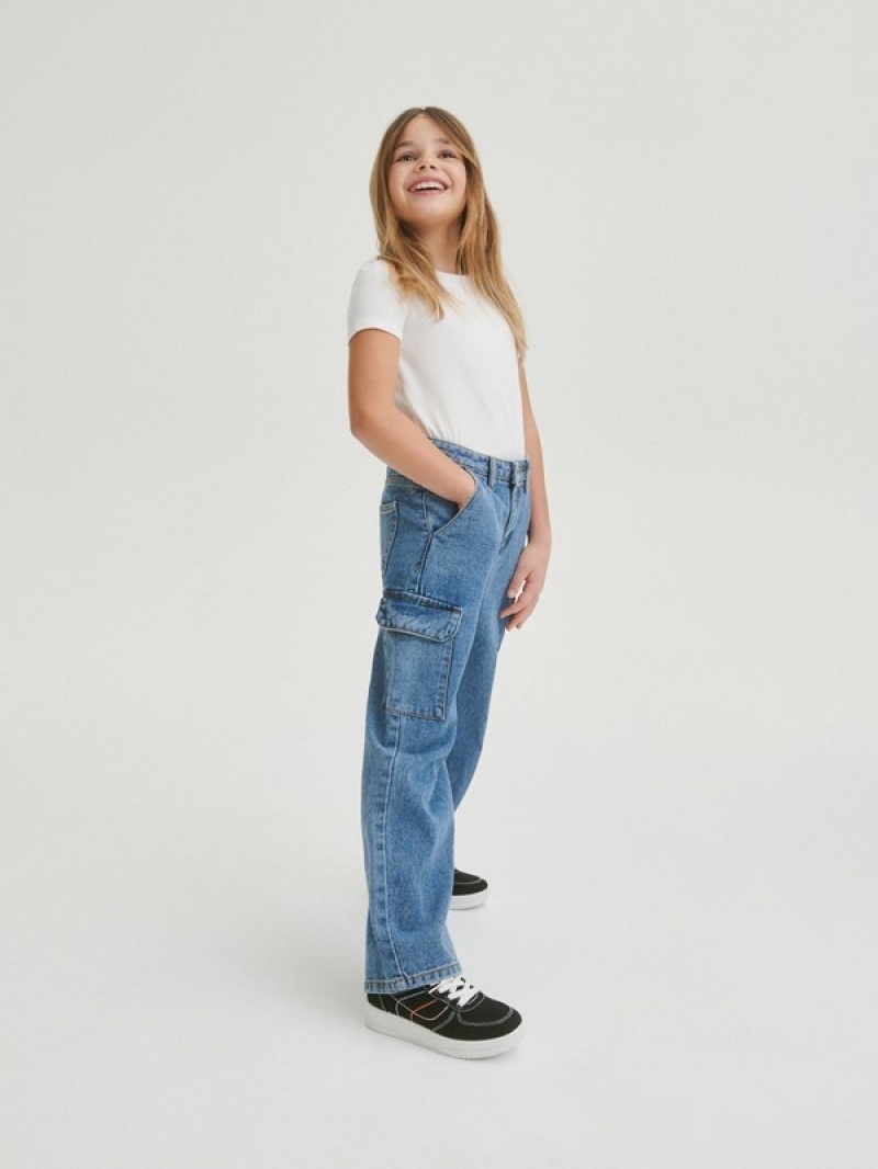 Blue Girls' Reserved Wide Legpockets Jeans | 15246TEGP