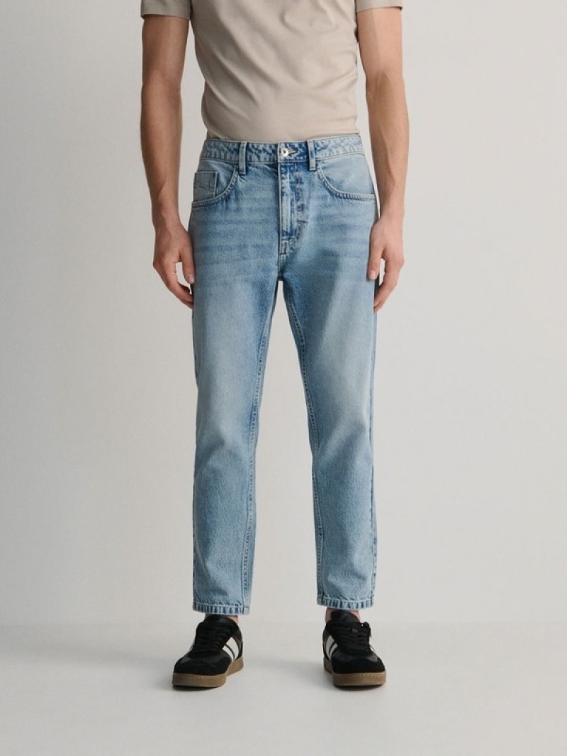 Blue Men's Reserved Carrot Cropped Jeans | 04957AUKQ