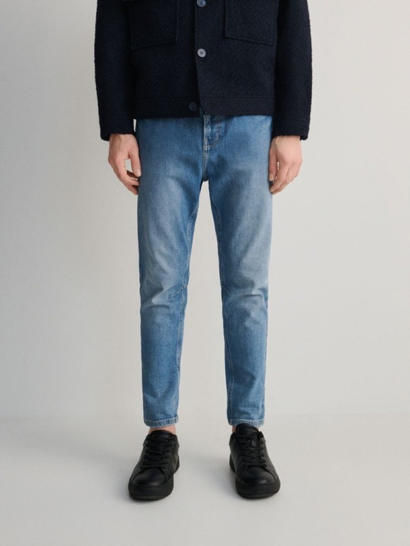 Blue Men's Reserved Carrot Slim Jeans | 62341EKZV