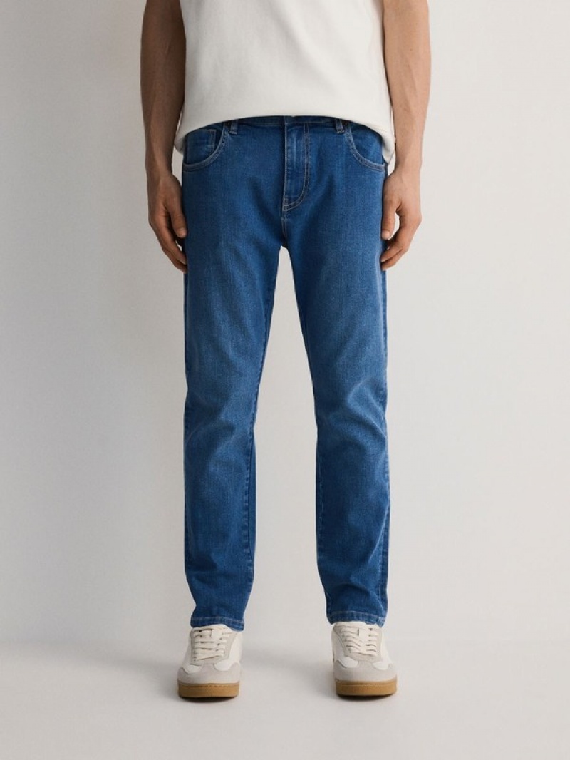 Blue Men's Reserved Carrot Slim Jeans | 94127NKWY