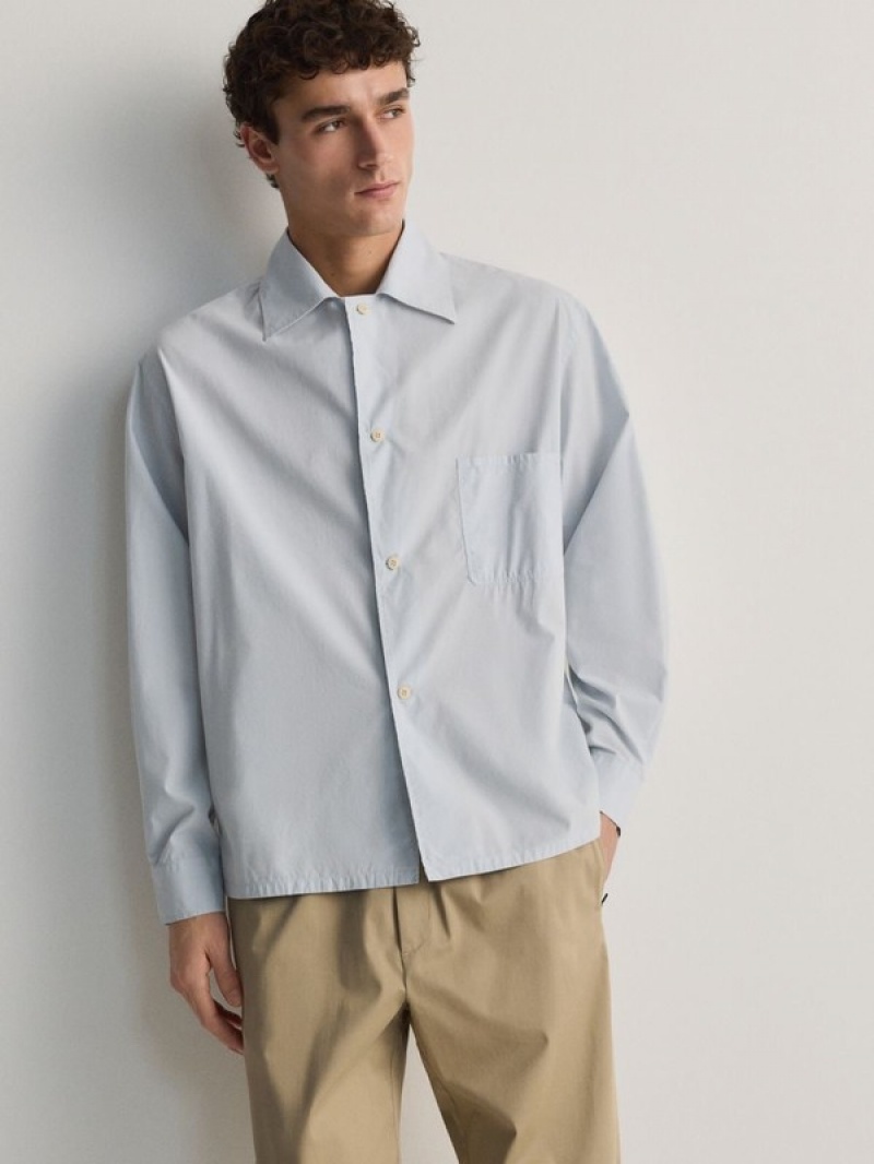 Blue Men's Reserved Comfort Fit Shirts | 91802ZYLV