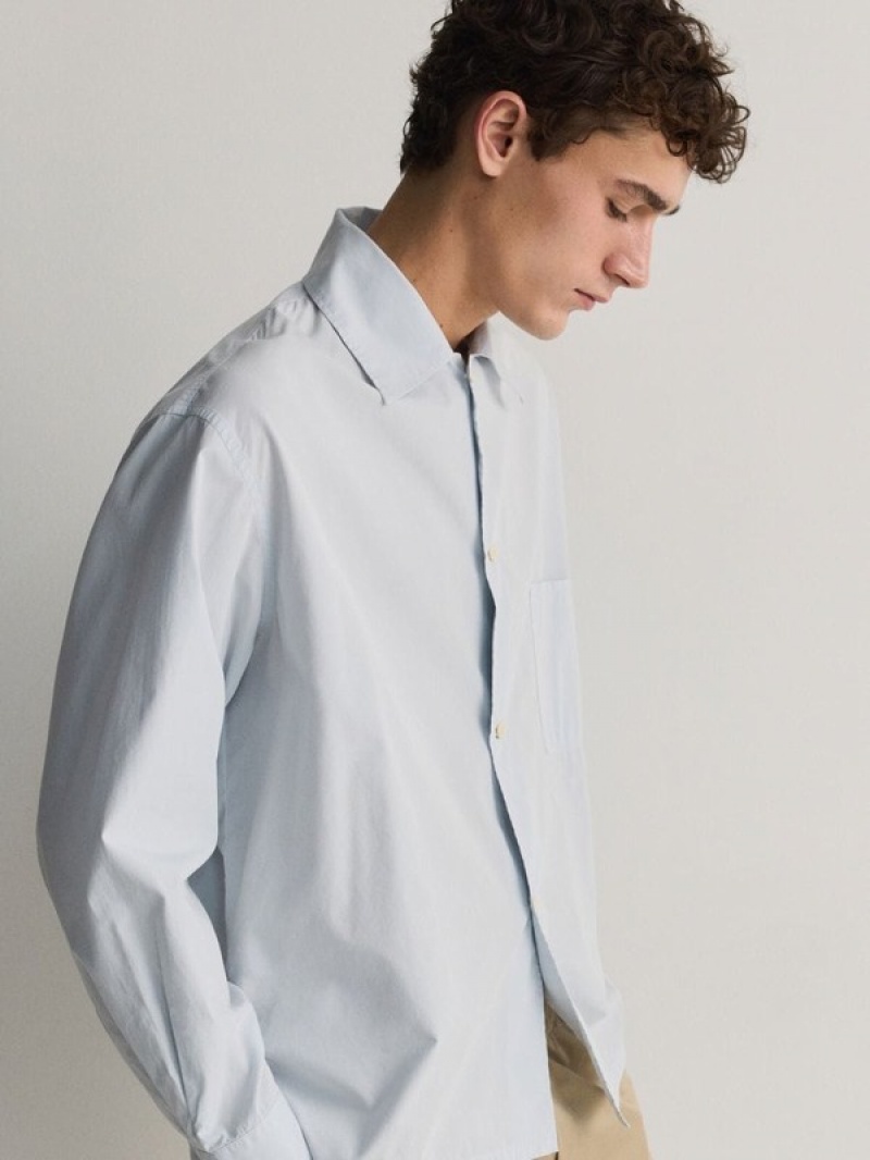 Blue Men's Reserved Comfort Fit Shirts | 91802ZYLV