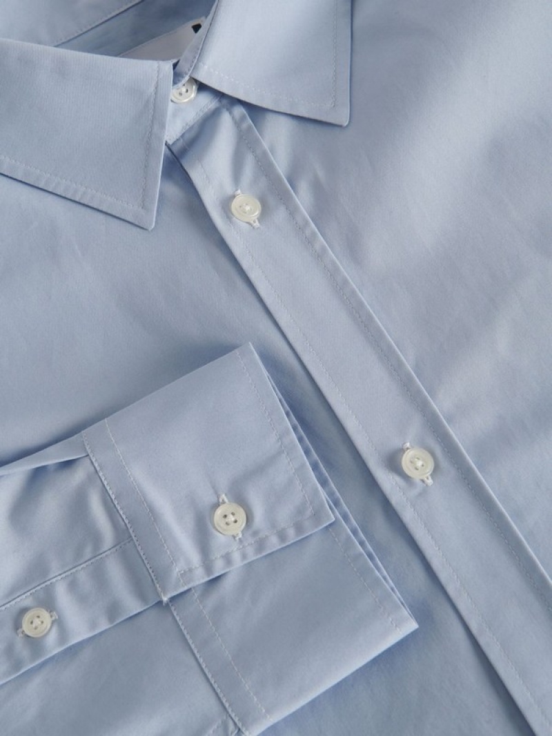 Blue Men's Reserved Oversized Cotton Shirts | 96072RMSQ