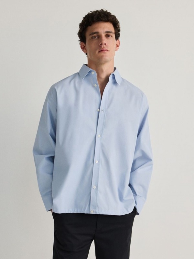 Blue Men's Reserved Oversized Cotton Shirts | 47916BRCP