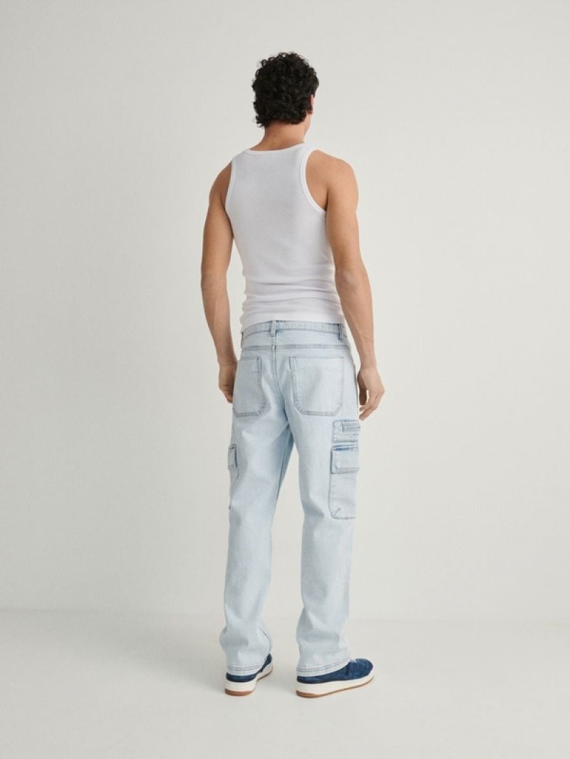 Blue Men's Reserved Regular Cargo Jeans | 96450UASX