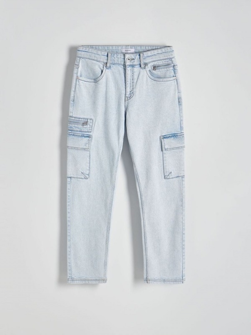 Blue Men's Reserved Regular Cargo Jeans | 96450UASX