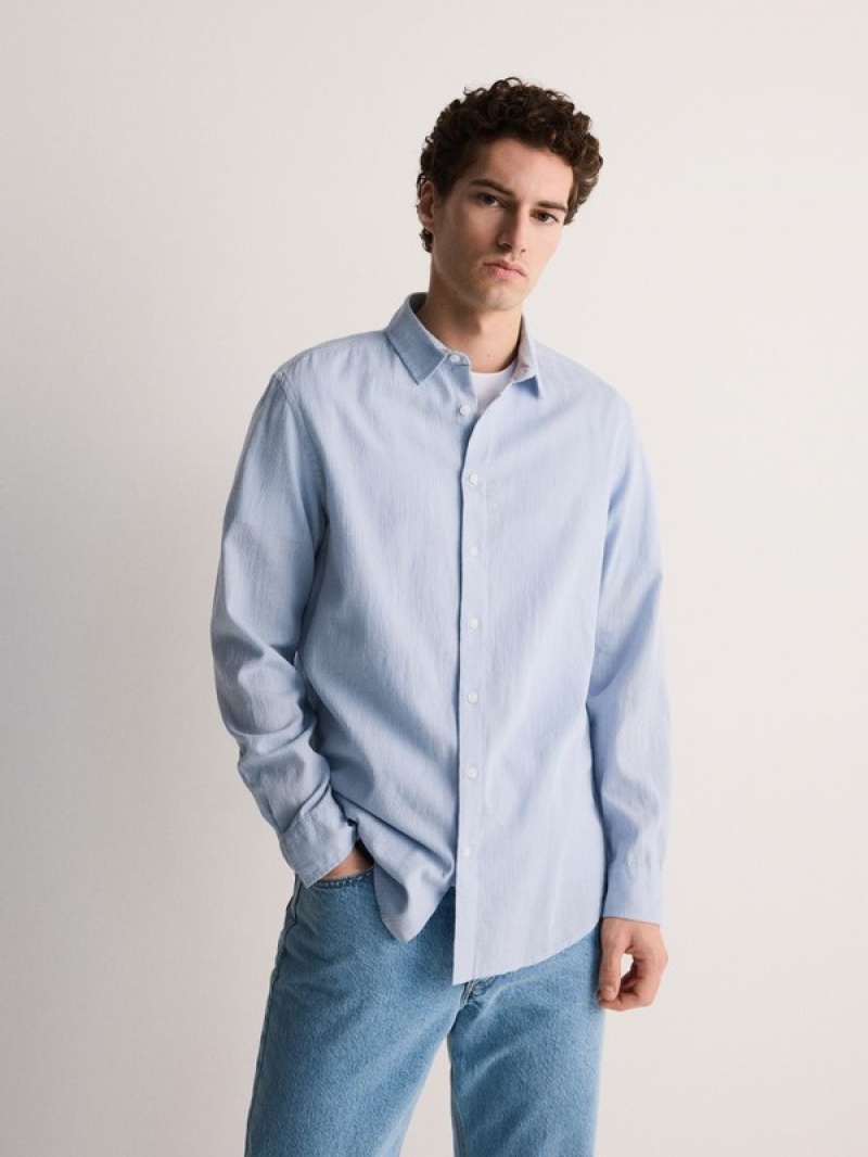 Blue Men's Reserved Regular Fit Cotton Rich Shirts | 12503OSNF