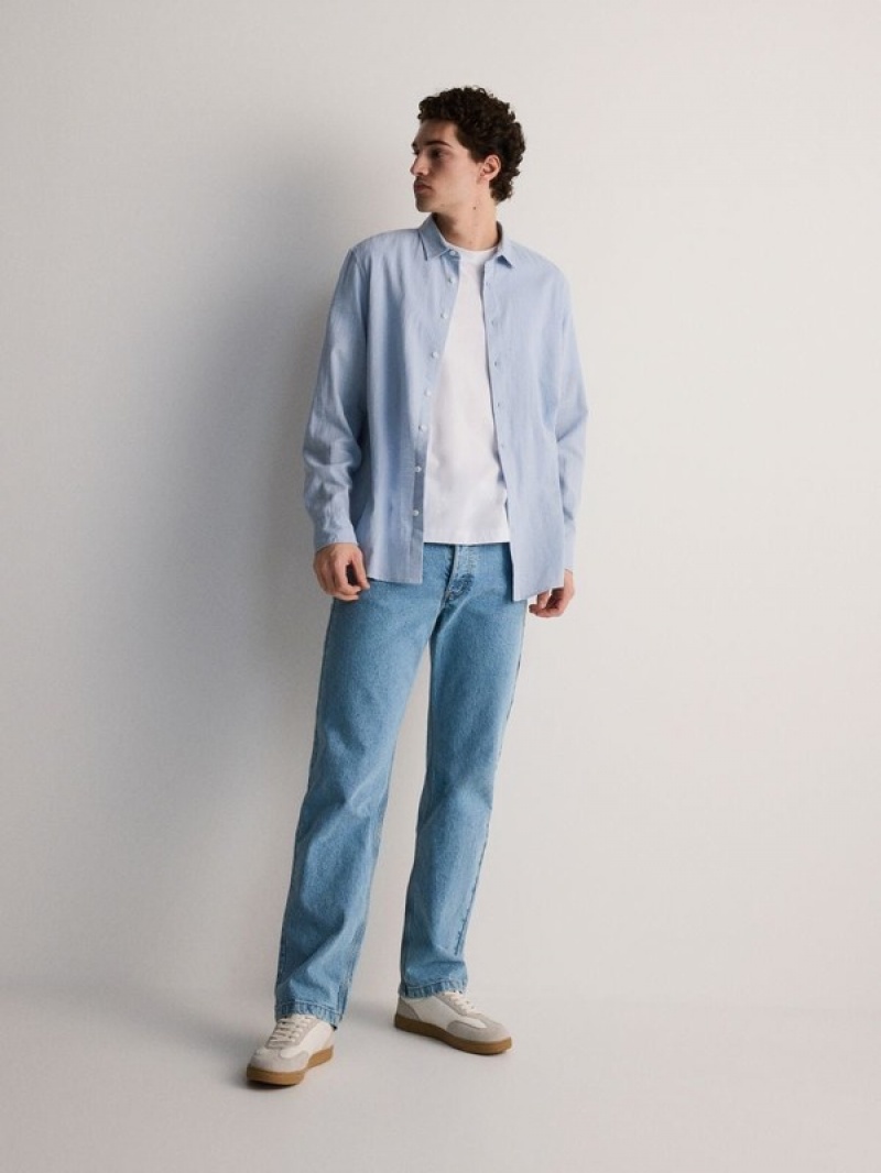 Blue Men's Reserved Regular Fit Cotton Rich Shirts | 12503OSNF