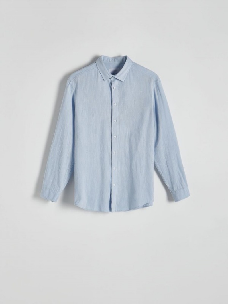 Blue Men's Reserved Regular Fit Cotton Rich Shirts | 12503OSNF