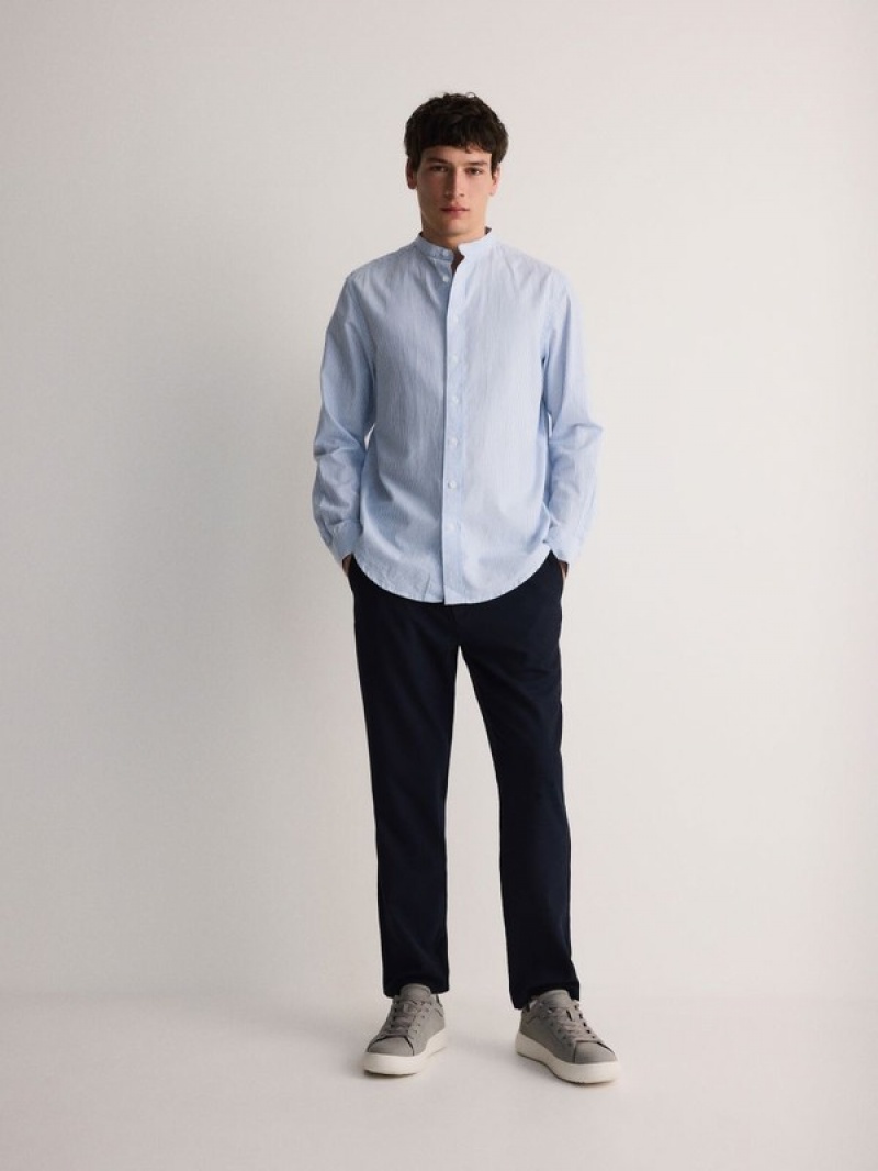 Blue Men's Reserved Regular Fit Mandarin Collar Shirts | 61984EDJX