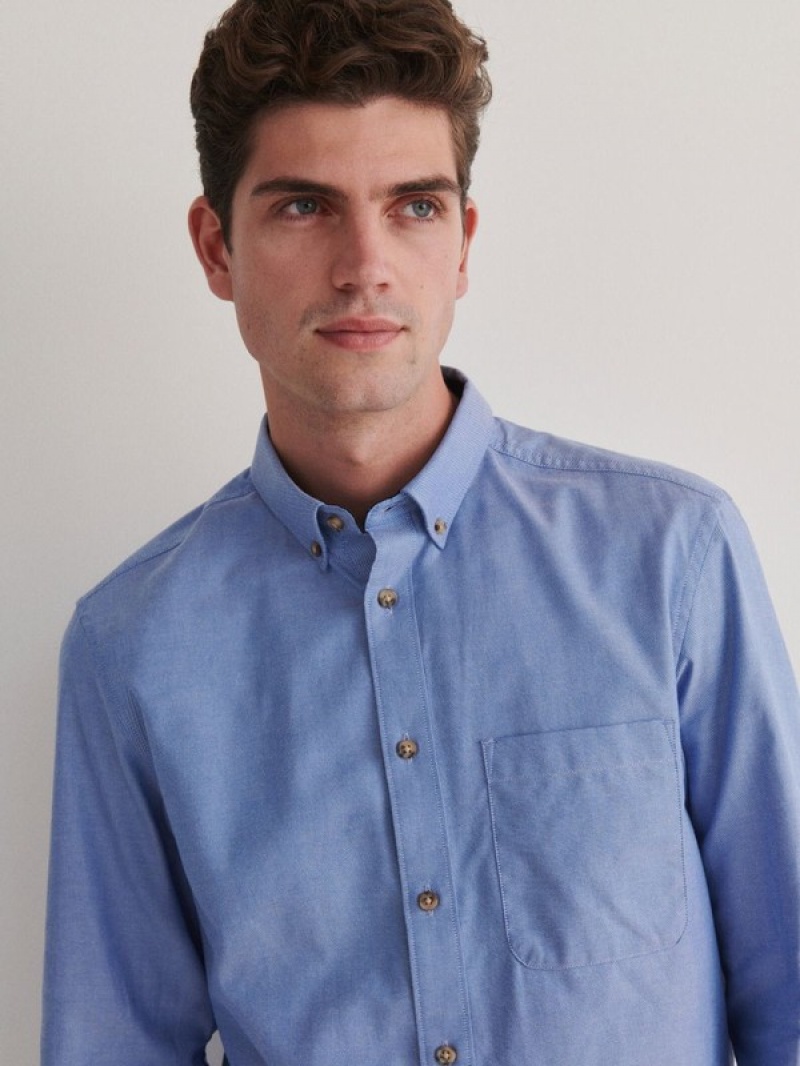 Blue Men's Reserved Regular Fit Shirts | 06821KJMZ