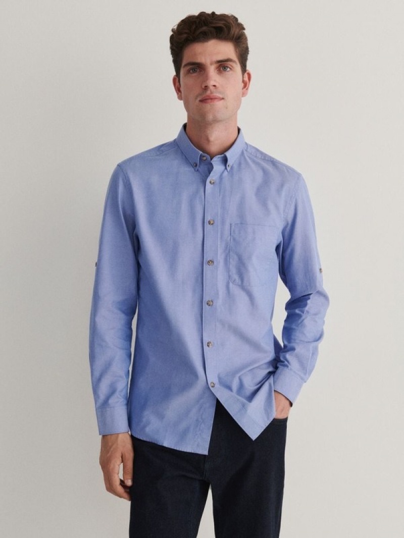 Blue Men\'s Reserved Regular Fit Shirts | 06821KJMZ