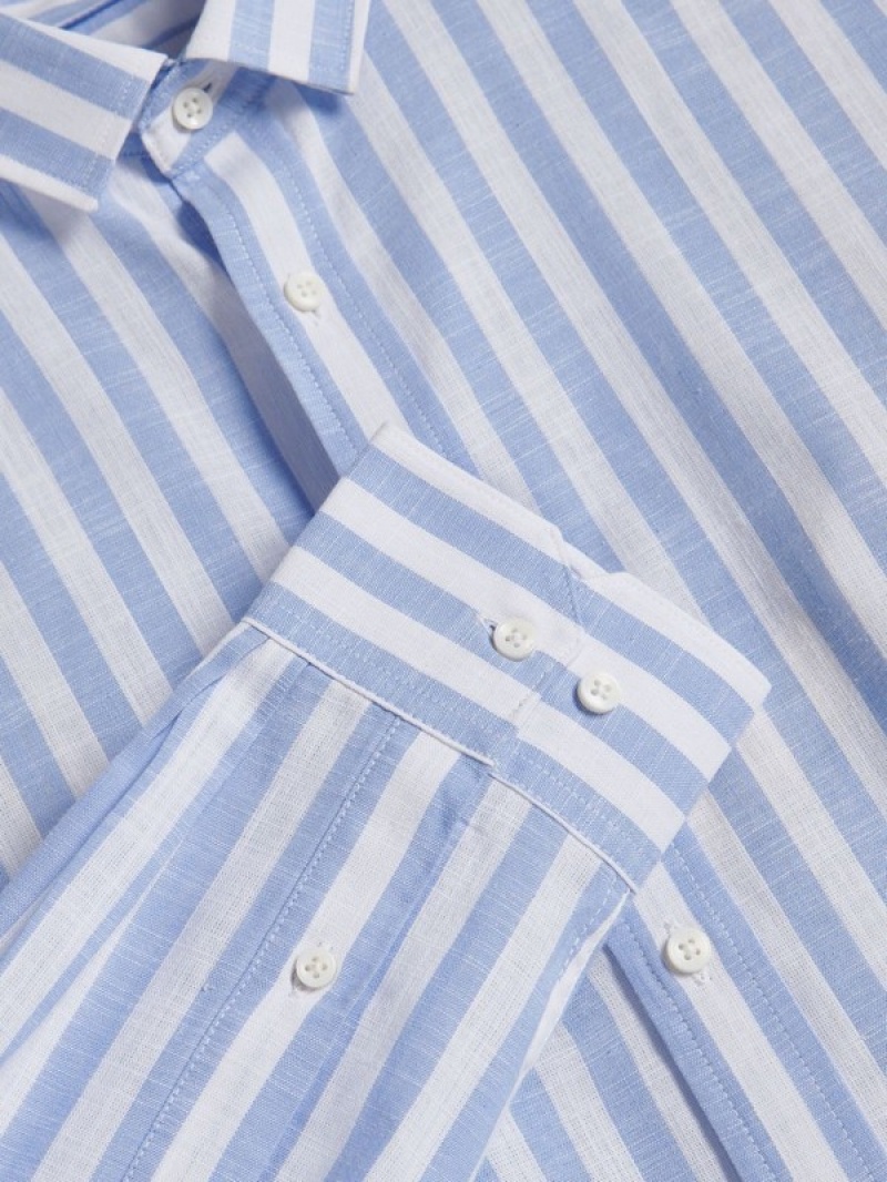 Blue Men's Reserved Regular Fit Striped Shirts | 78435QAEW