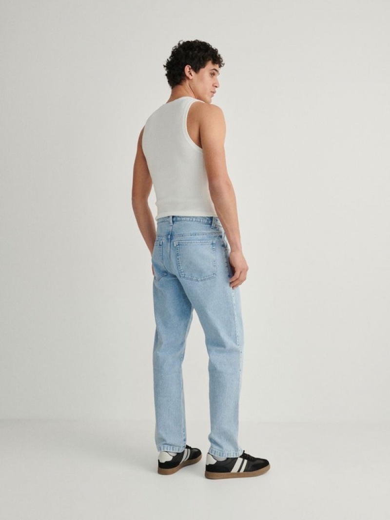 Blue Men's Reserved Straight Fit Jeans | 02193HXDC