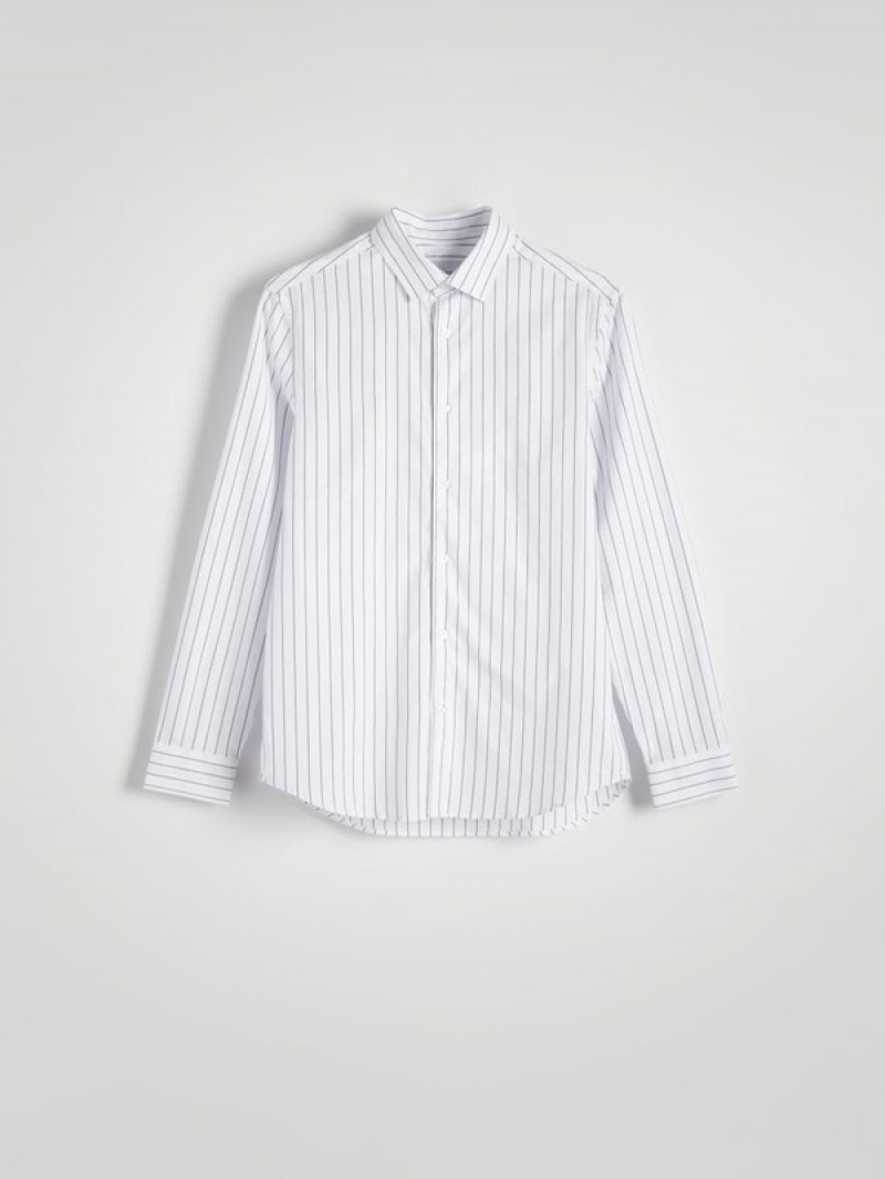 Blue Men's Reserved Striped Slim Fit Shirts | 63810GXMB