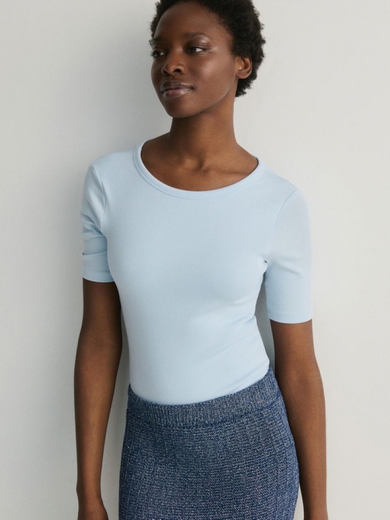 Blue Women's Reserved Bodyopen Back T-shirts | 89260PXWG