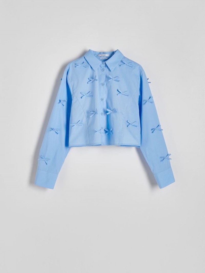 Blue Women's Reserved Bow Details Shirts | 34901YBXP