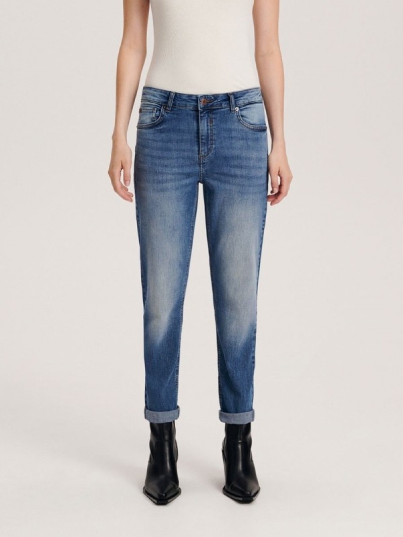 Blue Women's Reserved Boyfriend Slim Jeans | 82019UMXT