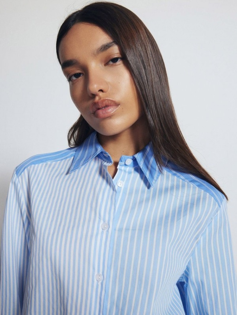 Blue Women's Reserved Contrast Panel Shirts | 32581DQWT