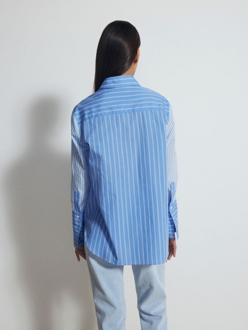 Blue Women's Reserved Contrast Panel Shirts | 32581DQWT