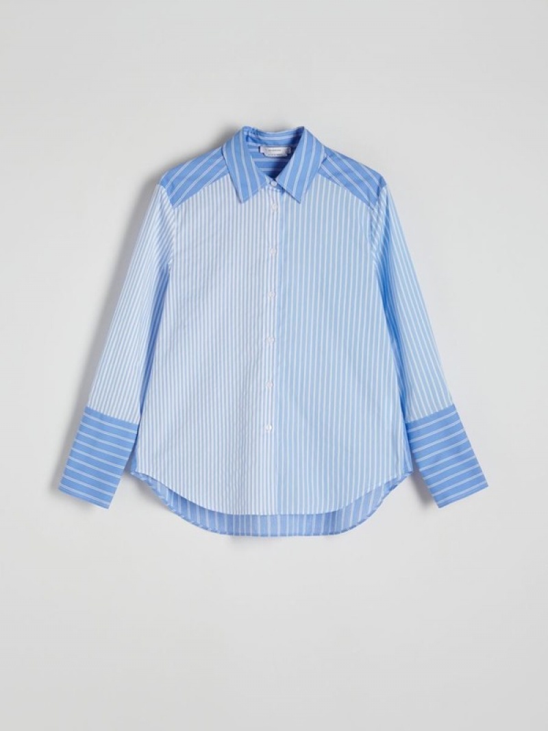 Blue Women's Reserved Contrast Panel Shirts | 32581DQWT